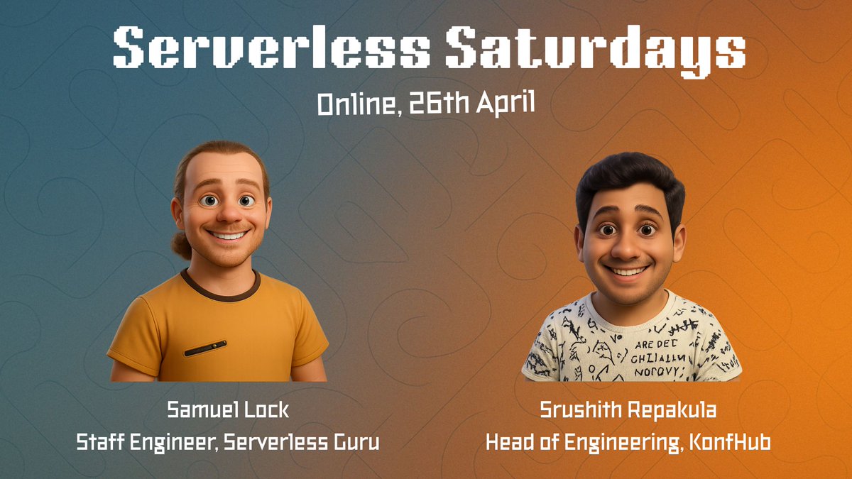 Srushith Repakula (@srushithr) on Twitter photo After a break, Serverless Saturdays is back! 🚀
We’re kicking things off this Saturday (April 26) with 2 killer sessions! First up – Samuel from <a href="/serverlessguru/">Serverless Guru</a> 👨💻
“Getting out of a Sticky DynamoDB Situation with AWS Glue” – & it’s gonna be glue-some 😄
konf.me/sls-sat-26 After a break, Serverless Saturdays is back! 🚀
We’re kicking things off this Saturday (April 26) with 2 killer sessions! First up – Samuel from <a href="/serverlessguru/">Serverless Guru</a> 👨💻
“Getting out of a Sticky DynamoDB Situation with AWS Glue” – & it’s gonna be glue-some 😄
konf.me/sls-sat-26