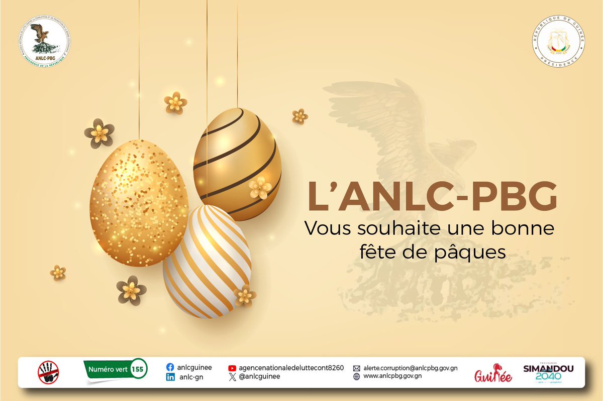 En ce jour saint, l’ <a href="/anlcguinee/">ANLC-PBG</a> adresse ses vœux les plus sincères à tous les chrétiens de Guinée et d’ailleurs.
En ce jour de sacrifice et d’espérance, que la paix, la foi renouvelée et la lumière habitent nos cœurs.
Joyeuses Pâques !!!