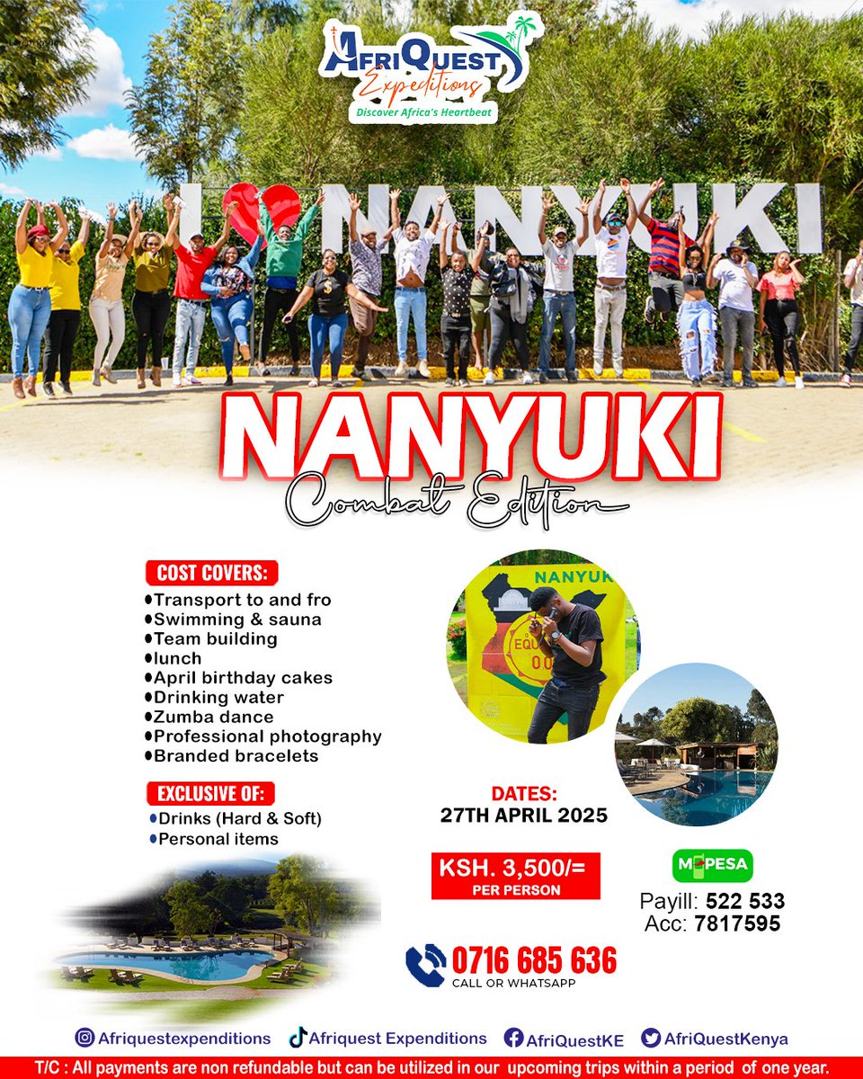 Mimi ata Sina ubaya lakini pia wewe si unaona hiyo 3500 Yako haiezi nunua shamba 
Ebu kuja huku <a href="/AfriQuestKenya/">AfriQuest Expeditions</a>  tupige kamoja ka Nanyuki

<a href="/muli_brian_/">Muli</a> amesema kitu tunahitaji ni party vibes solo.