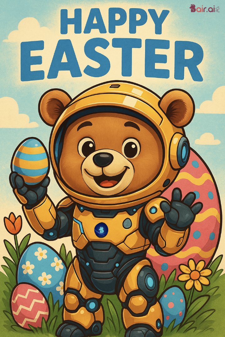 🥚💛Happy Easter from Barry and Bair.ai crew!🐣🐰
Tag a fren who needs a Barry-sized Easter hug 🐻🤗
#Easter2025  #BairAI #InfoFi