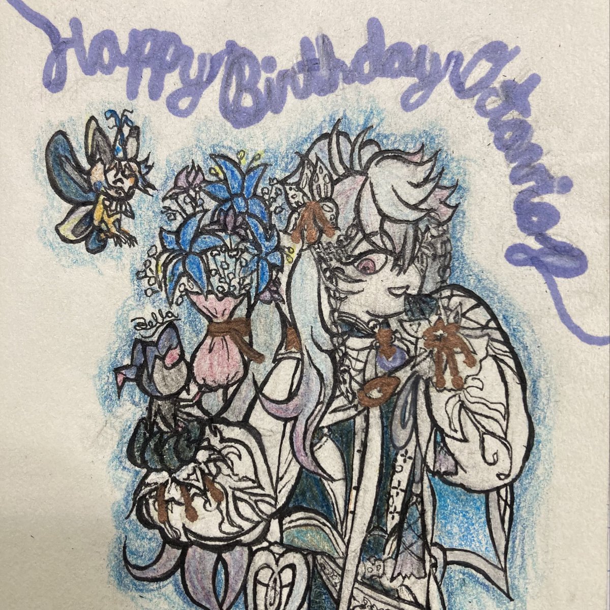 PinheadtheBella's tweet photo. This gift is very late but HAPPY BIRTHDAY MAESTRO!!! To commemorate your second outfit and close ties to the Quietus flower, we offer you a bouquet. And we’ll continue to create and support until infinity ♾️💙

 #Artavio #OctaBDAY2025 https://t.co/eiL4F3S605