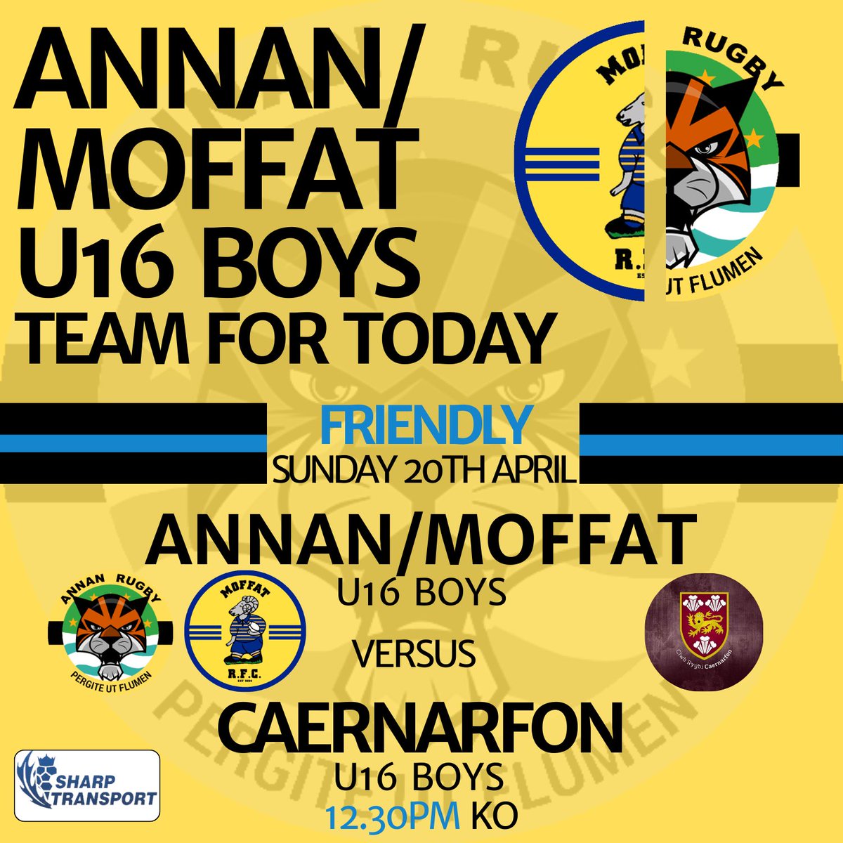AnnanRugby's tweet photo. GAME DAY/U16 BOYS SQUAD

Theres some more rugby action this weekend as the U16 Boys host Welsh touring team Caernarfon
12.30pm KO up at Violetbank

Also good luck to Rohan Cother who is in action today for the Glasgow and West U17 Boys.

Go well all

#MonTheRugby https://t.co/OdTjzHrlwJ