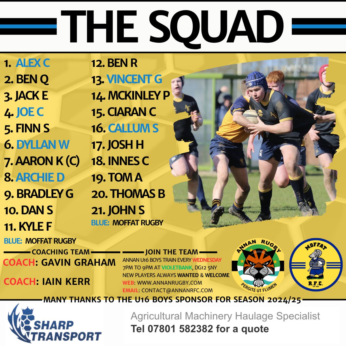 AnnanRugby's tweet photo. GAME DAY/U16 BOYS SQUAD

Theres some more rugby action this weekend as the U16 Boys host Welsh touring team Caernarfon
12.30pm KO up at Violetbank

Also good luck to Rohan Cother who is in action today for the Glasgow and West U17 Boys.

Go well all

#MonTheRugby https://t.co/OdTjzHrlwJ