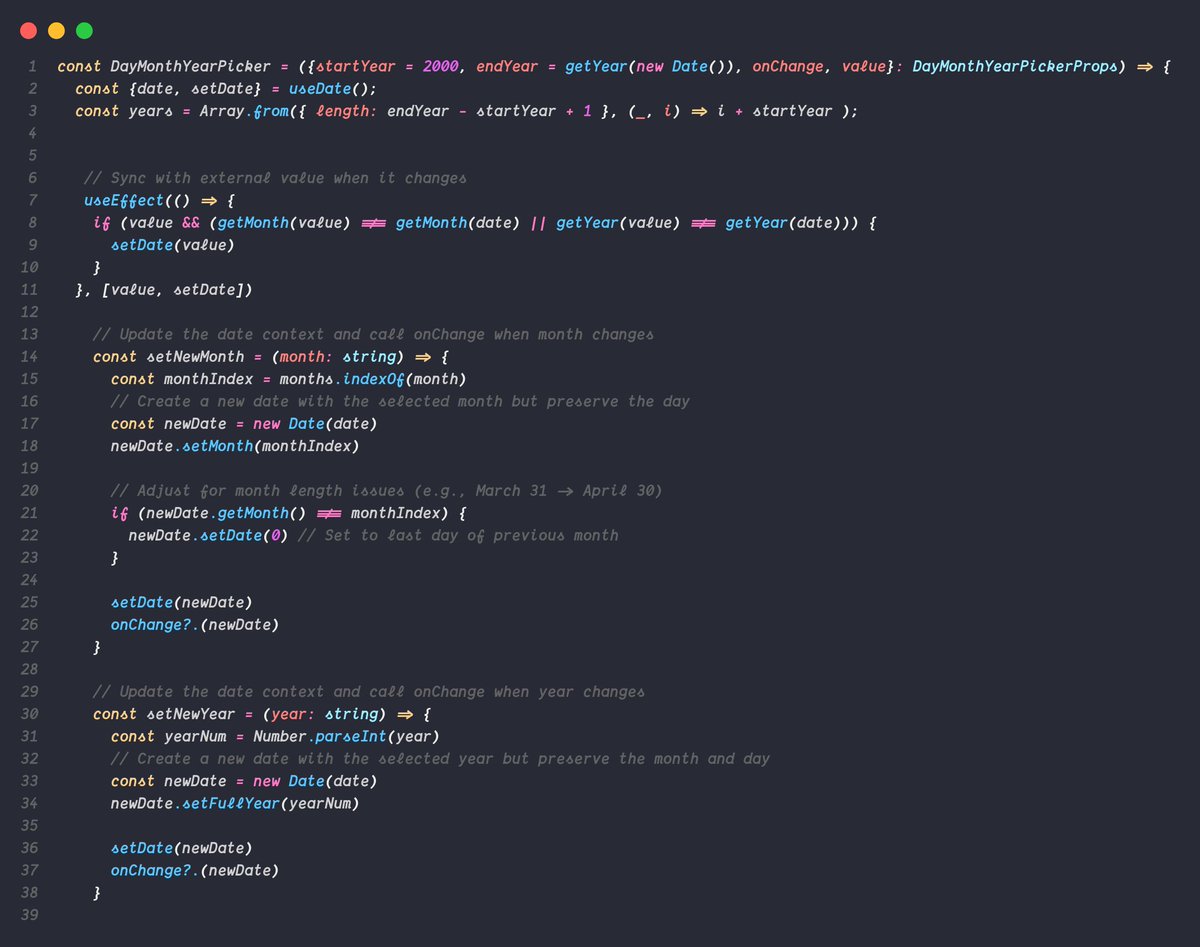 I extended the Shadcn DatePicker component to allow me to choose the month and year instead of clicking back and forth using the arrow keys on the Calendar, which is bad for UX. Writing this logic was easy, but connecting it to my Calendar was the real work. It works great now