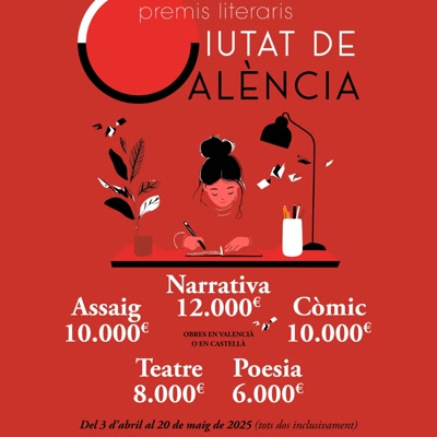 📚 Bon dia, els Premis Literaris #Ciutat de #València busquen narracions que enganxen, versos que commoguen, assajos que facen pensar, escenes que cobren vida i vinyetes que parlen!
🫰 78.000€ repartits en 9 modalitats. 
🗓️ Recepció d'obres fins 20/05.
ℹ️ lc.cx/kr3Cz0