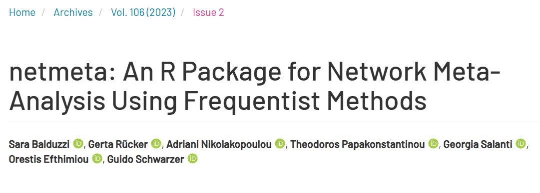 LaudedMedicina's tweet photo. A #paper_based R code for performing network meta-analysis using netmeta () of categorical data. Balduzzi et al., 2023 (https://t.co/Xok0p2YjMq). 

Find the whole project on https://t.co/a6Qq1IrKlW
https://t.co/XPpErpzMFo https://t.co/Le69pwJnNS