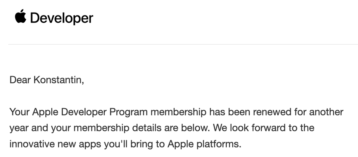 "По инерции" продлил Apple Developer. Внимание, вопрос: нахуя?!