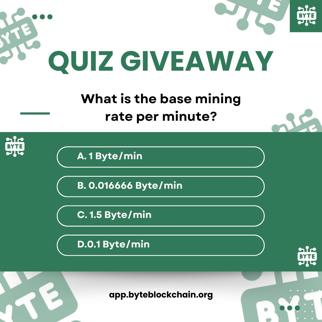 🎉 QUIZ GIVEAWAY

Turn your crypto knowledge into $BYTE coins! Comment the correct answer for a chance to win 5,000 $BYTE!

🏆 Prizes:
🥇 1st Place: 2,500 $BYTE
🥈 2nd Place: 1,500 $BYTE
🥉 3rd Place: 1,000 $BYTE

📋 How to Enter:
👍 Like this post
💬 Comment your answer below ✅