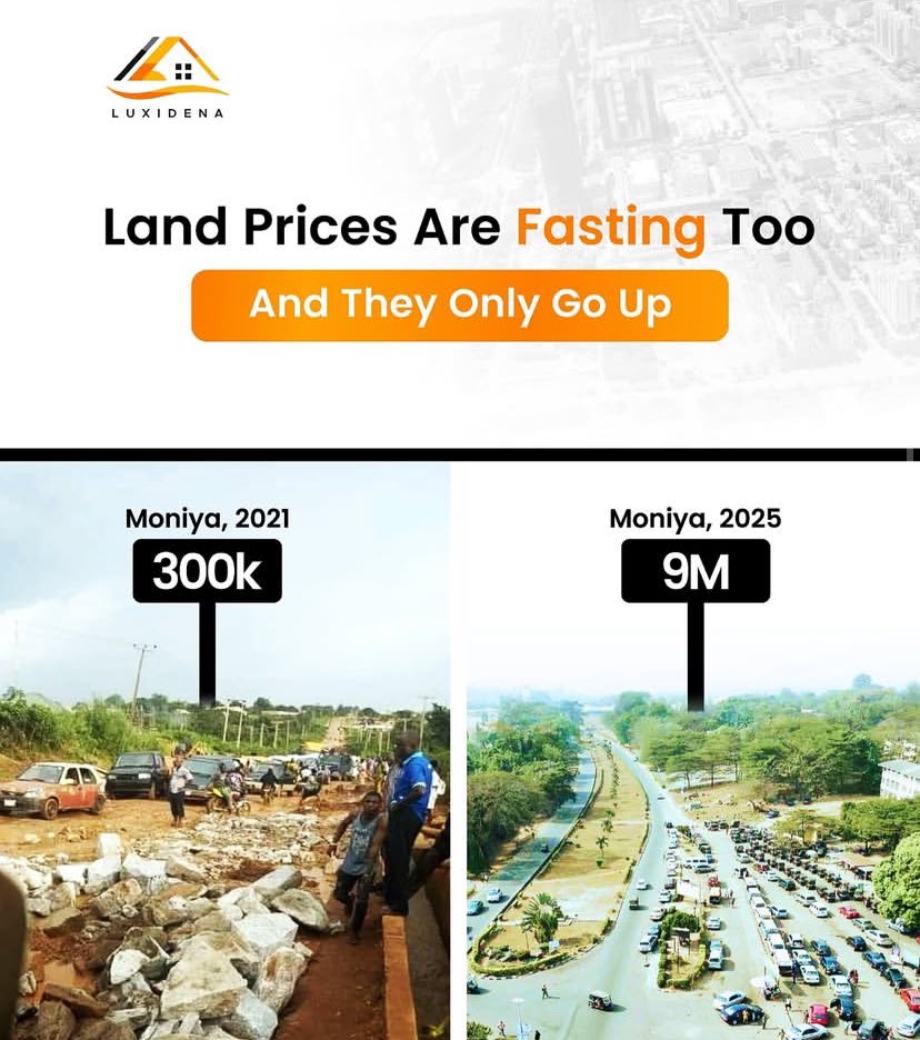 ShaeDeeBanks1's tweet photo. Moniya Land Now 9M?
In 2021 it was 300k! Don’t wait till it hits 20M before you act. Secure a plot now for as low as 900k, and thank yourself later. Land prices are fasting too, they only go up!
Call/WhatsApp: 09066833995
#RealEstate #LandInvestment #Moniya #SmartBuy #Luxidena https://t.co/RFzcC3SBYI