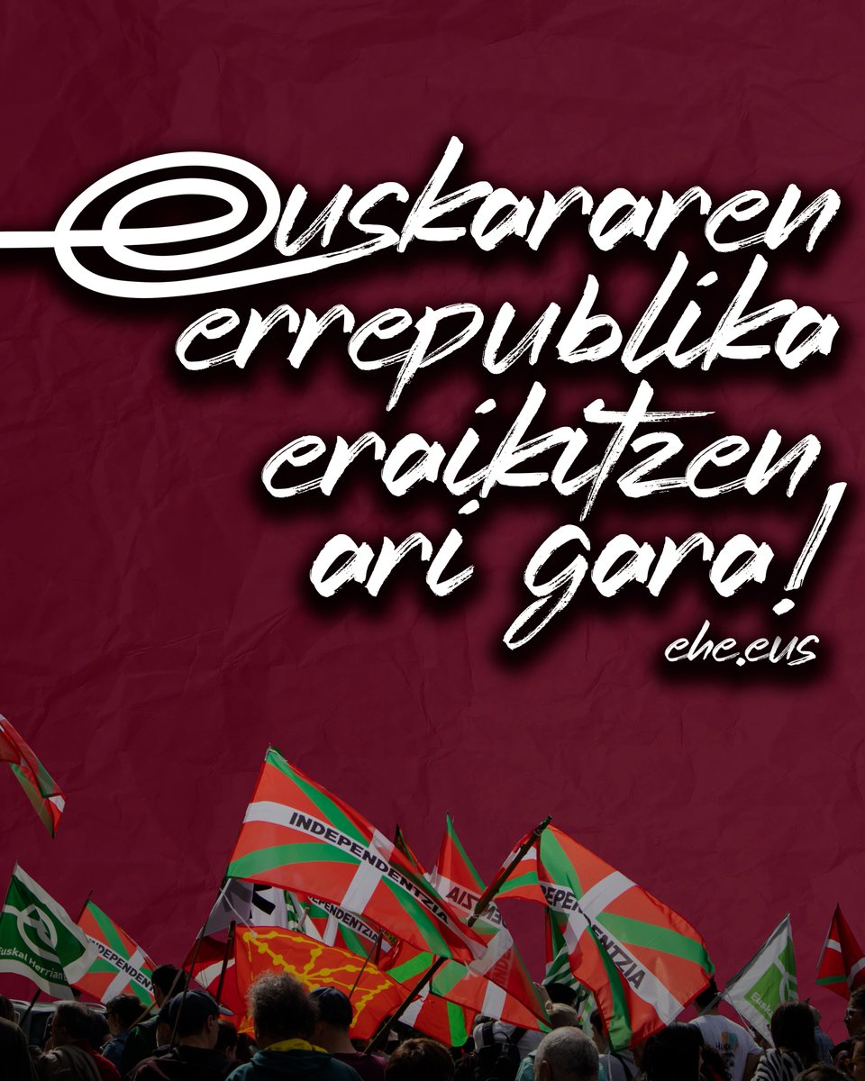 Frantziar eta Espainiar Estatuek ezarri dizkiguten kateetatik askatu eta Euskararen Errepublika eraikiko dugu.
Euskararen herria baita gurea, euskaraz eta euskaratik sortua. Gora Euskararen Errepublika! ✊
 #AberriEguna2025