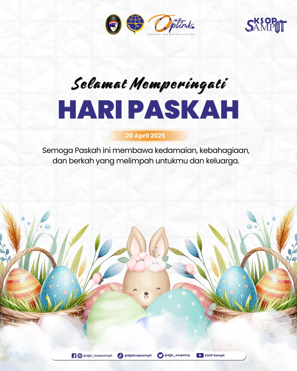 djpl_ksopsmq's tweet photo. Selamat merayakan paskah untuk umat Kristiani.
Semoga damai, sukacita, dan Semangat pembaruan selalu menyertai kita semua.
#DJPL #DJPLKemenhub #DJPLKemenhub151 #LewatLaut #MenghubungkanIndonesia #SatuDekadeMenghubungkanIndonesia #KSOPSampit #HariPaskah https://t.co/8N2x5RAWzs