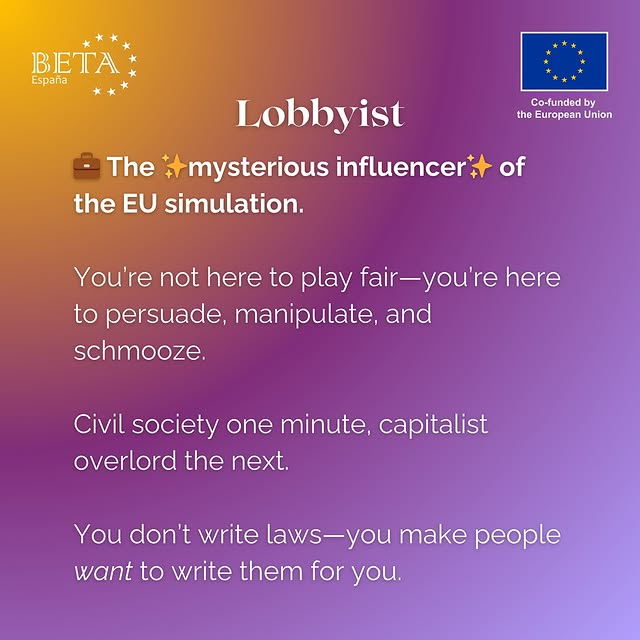 MEUSpain's tweet photo. 🇪🇺 Choose your character for MEU Spain 2025
⏰Less than 24 hours to apply! Learn about 3 more roles: lobbyist, member of the European Council (crisis chamber) and interpreter

Apply and join young people from Europe and beyond in Santander on 21-25 July: https://t.co/idora7ADlW https://t.co/PDCBlflq19
