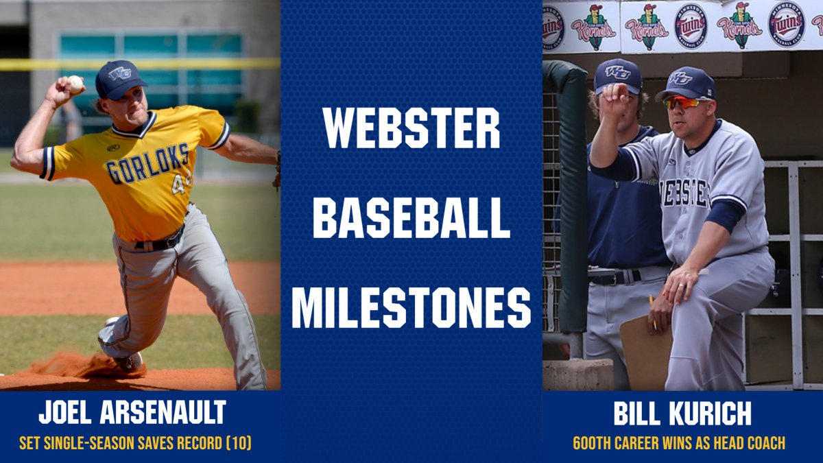 BSB| The Webster University baseball team captured two historic milestones!

Congratulations to Head Coach Bill Kurich for earning his 600th career win as the leader of the program.

Congratulations to Joel Arsenault for setting the new all-time single season saves record with 10