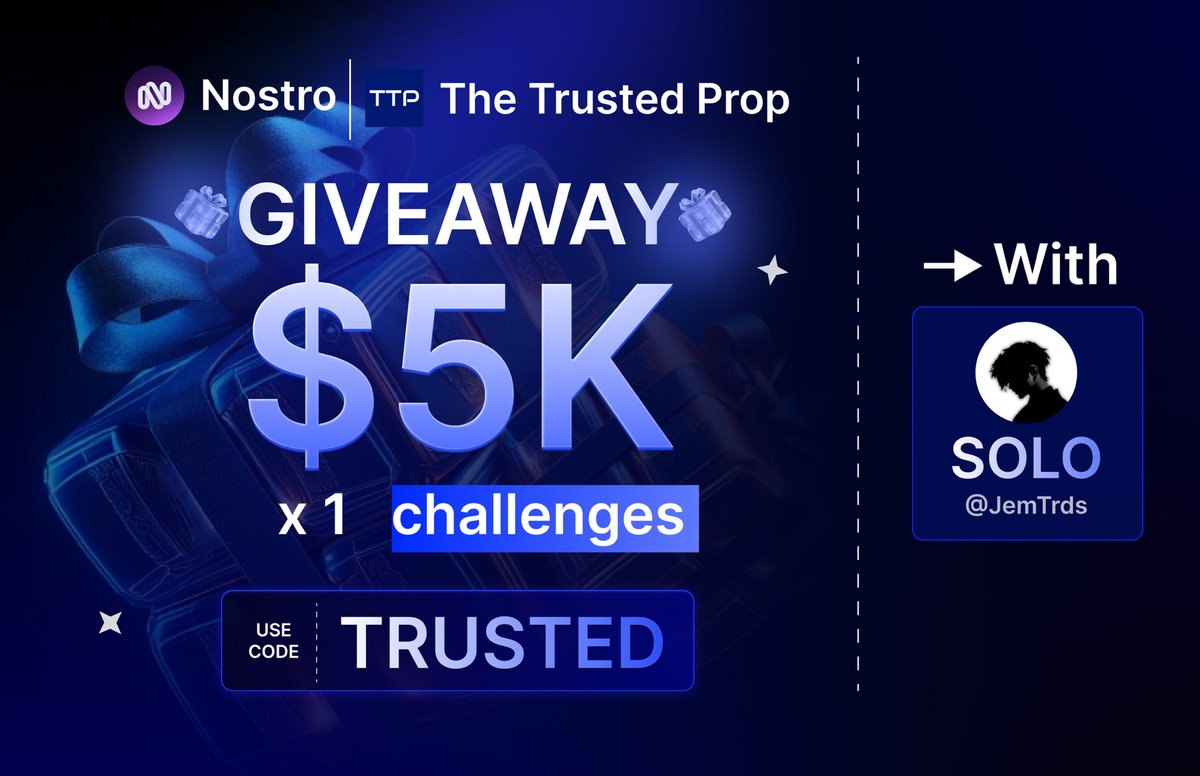 Solo Leveraging (@jemtrds) on Twitter photo 🎁 5,000 GIVEAWAY ALERT 🎁
To participate:
1️⃣ Follow <a href="/JemTrds/">Solo Leveraging</a> | @thetrustedprop | @officialnostro | <a href="/kianttp/">Kian | TheTrustedProp</a>
Also follow:
<a href="/Chewymuffinz/">Muffin</a> | <a href="/_rookietrader/">jinji</a> | <a href="/LarLarskie1/">Lar</a>
2️⃣ Like + Repost and Tag 3 traders
3️⃣ Participate here: gleam.io/knGw5/the-trus…
7days⌚️ 🎁 5,000 GIVEAWAY ALERT 🎁
To participate:
1️⃣ Follow <a href="/JemTrds/">Solo Leveraging</a> | @thetrustedprop | @officialnostro | <a href="/kianttp/">Kian | TheTrustedProp</a>
Also follow:
<a href="/Chewymuffinz/">Muffin</a> | <a href="/_rookietrader/">jinji</a> | <a href="/LarLarskie1/">Lar</a>
2️⃣ Like + Repost and Tag 3 traders
3️⃣ Participate here: gleam.io/knGw5/the-trus…
7days⌚️