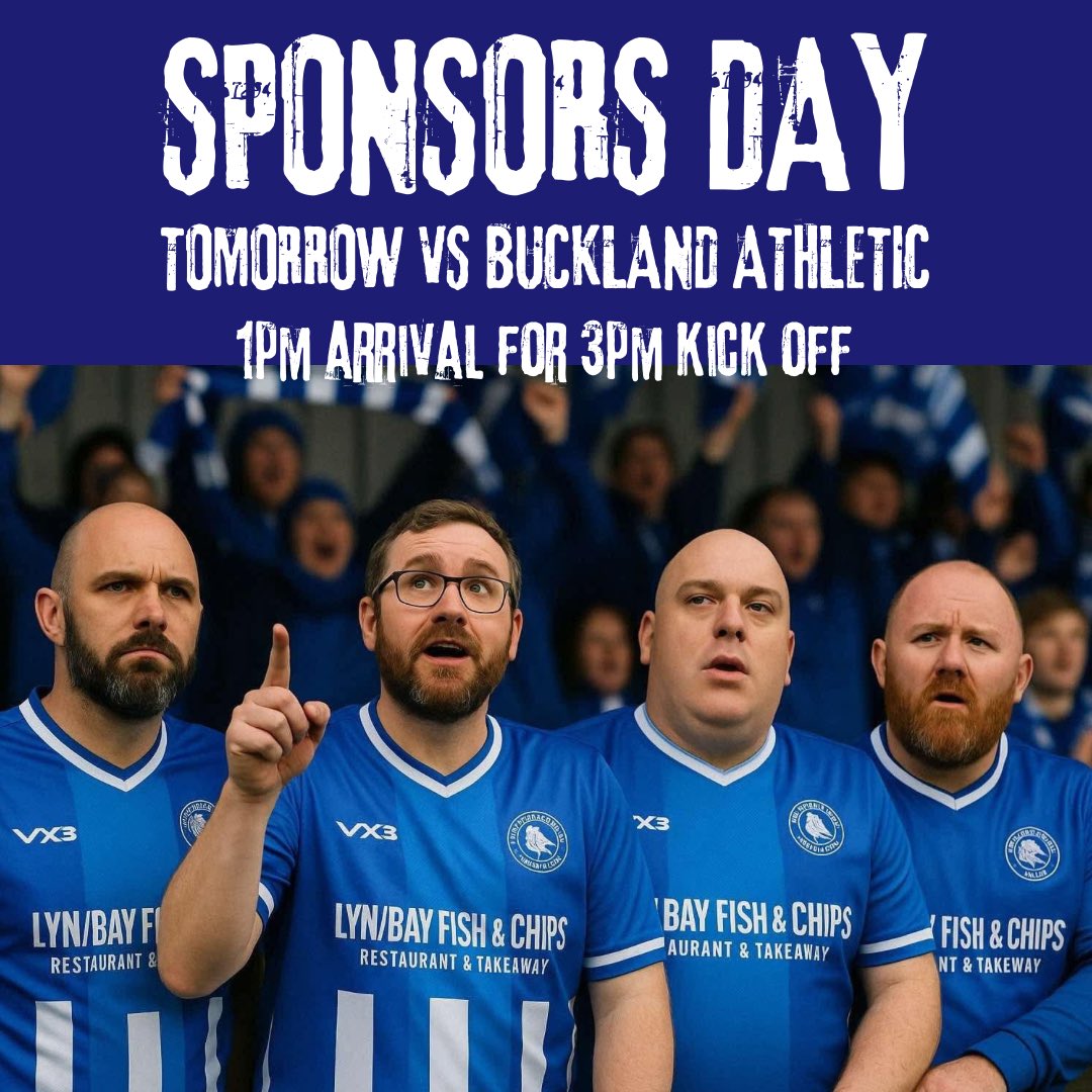 𝐒𝐏𝐎𝐍𝐒𝐎𝐑𝐒 𝐃𝐀𝐘 • 𝐓𝐎𝐌𝐎𝐑𝐑𝐎𝐖

A thank you from us as we invite our loyal sponsors to the club for tomorrows game against <a href="/OfficalBAFC/">Buckland Athletic</a>.

Not confirmed? Send us a DM!