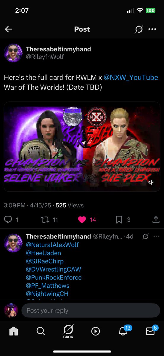 NXW’s Ms. Plex bout to find out I DONT PLAY!!  As I’m going tits to ass with you, giving no quarter, giving no mercy, and giving NOT ONE FUCK about you other than when I’m standing over your laid out carcass with my hands raised. 
I AM THAT DAMN MERCILESS!!