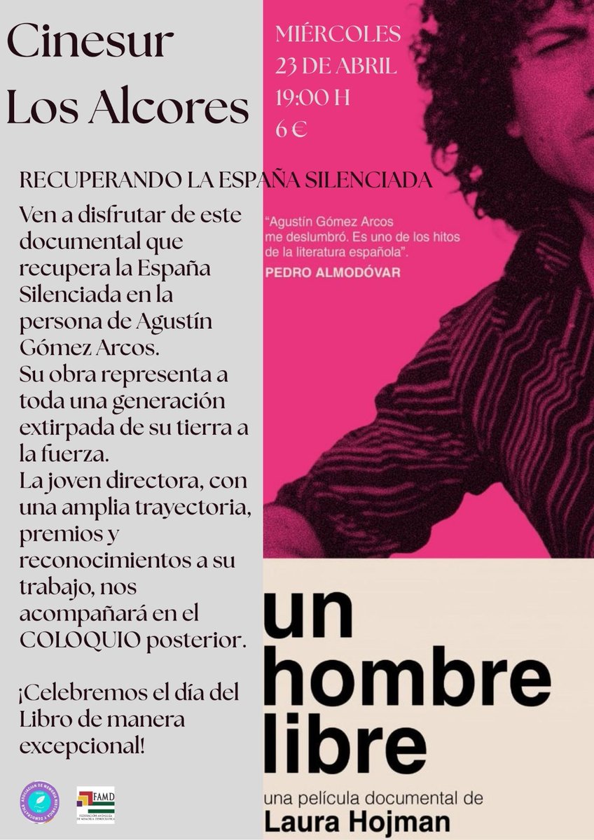 AdrianoAntinoo's tweet photo. Memoria LGTBI | No te pierdas este #23deabril, a las 19:00 h, en el Cine Los Alcores (Alcalá de Guadaira) el documental #UnHombreLibre, de Laura Hojman, sobre el escritor homosexual almeriense Agustín Gómez Arcos, que triunfó en Francia, mientras era silenciado por el franquismo. https://t.co/2EXtFYU7Wj