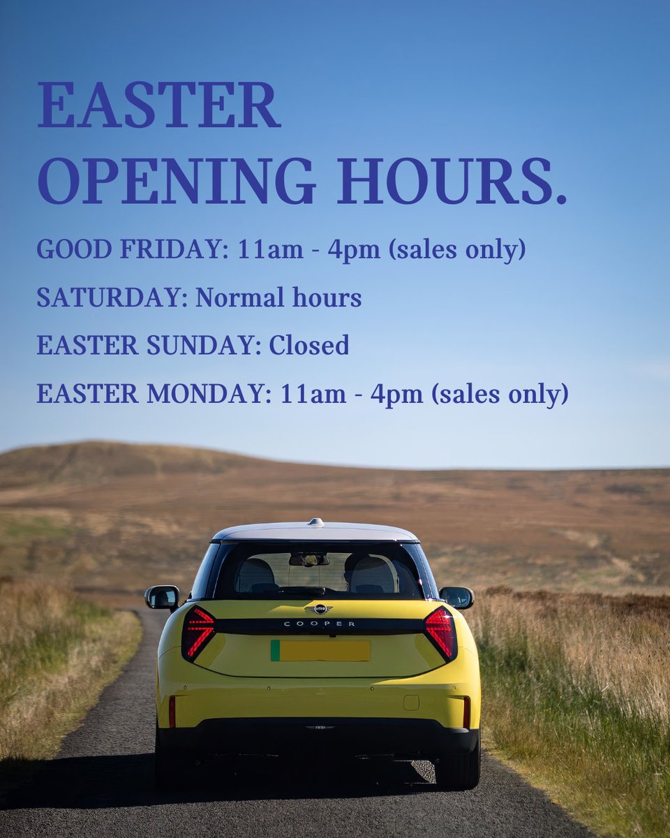 Happy Easter Sunday, from all of us at Lloyd MINI!✨

Please note, our showrooms are closed today. Should you need us, our sales teams will be back tomorrow between 11am - 4pm.

#MINI #LloydMINI #Easter