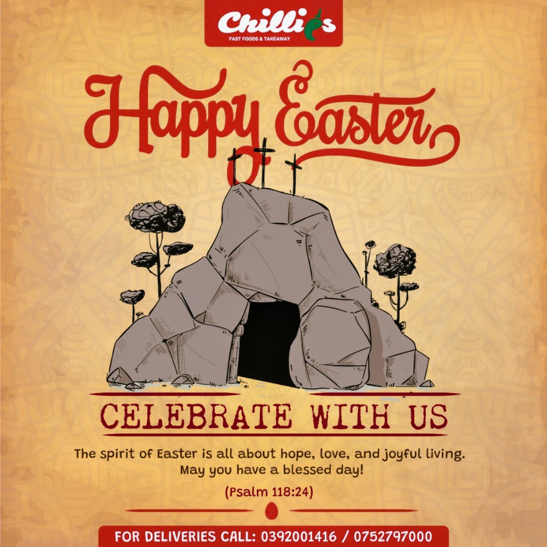 ChilliesUg's tweet photo. He is not here; he has risen, just as he said." (Matthew 28:6) Happy Easter from Chilies! May your day be filled with the joy and hope of the resurrection. 🎉 https://t.co/4AacujuY5I