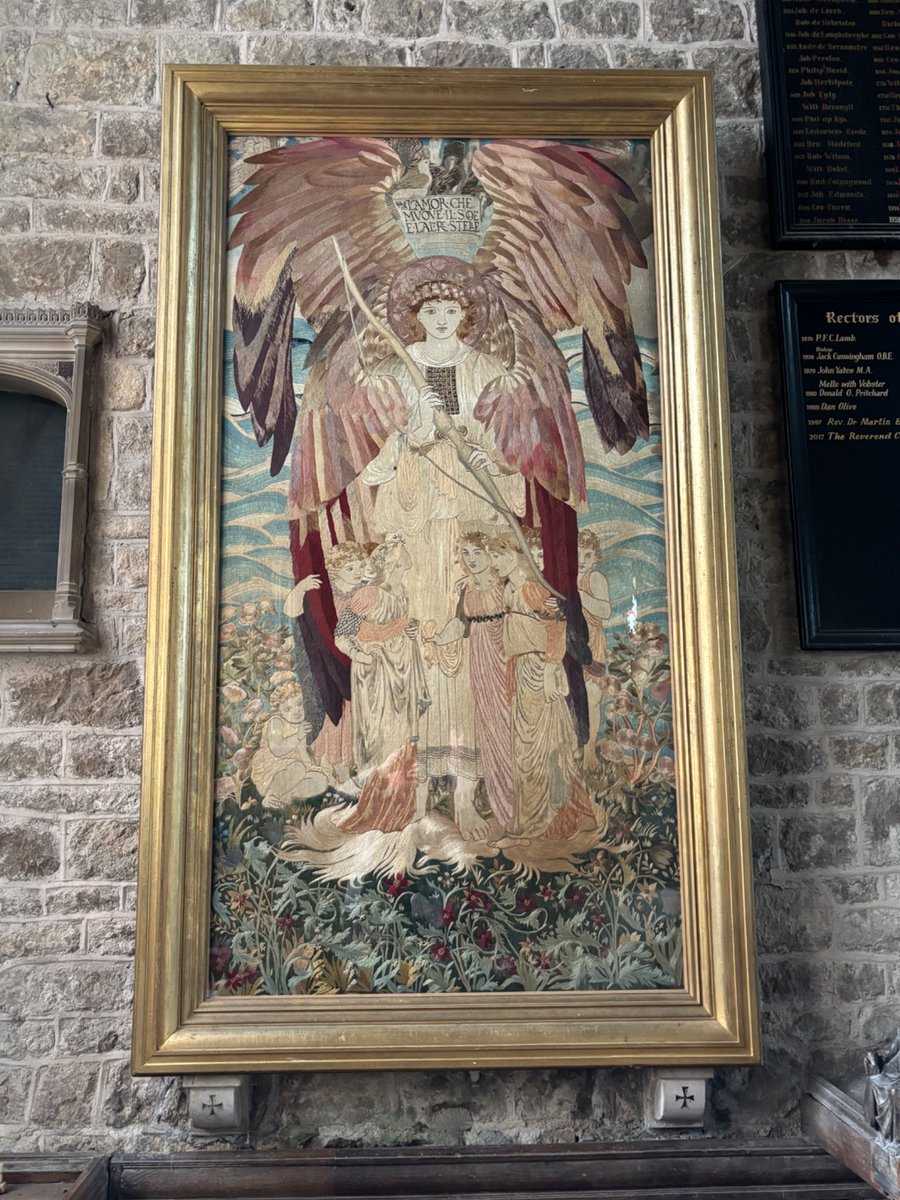 i_hamerton's tweet photo. @preraphgarden We visited Mells yesterday after lunch. The Burne-Jones tapestry design, executed by Frances Horner is just breathtaking. Just look at the treatment of the feathered wings - sublime. https://t.co/pK3Q3Otcr9