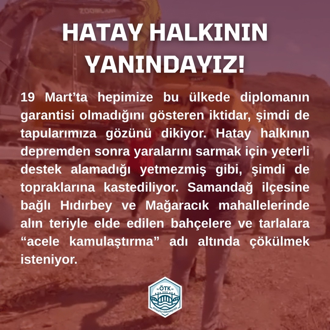 boun_otk's tweet photo. Hatay Samandağ'da yaşanan haksızlıklara yönelik açıklamamızdır. https://t.co/PTlrP5rWKD