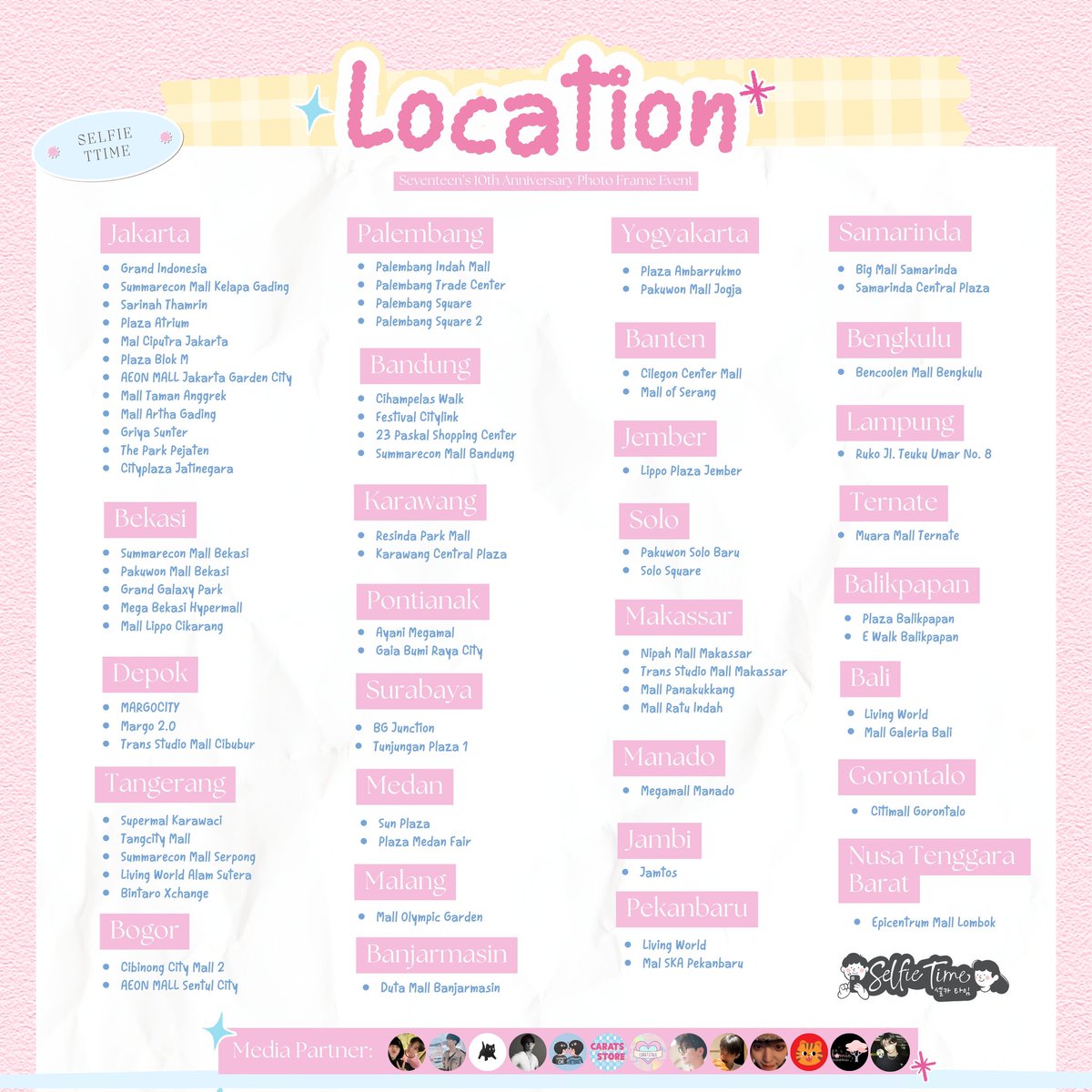 ˖ ࣪⭑ 𝐂𝐡𝐞𝐞𝐫𝐬 𝐭𝐨 𝟏𝟎 𝐰𝐢𝐭𝐡 𝐒𝐞𝐯𝐞𝐧𝐭𝐞𝐞𝐧˚ ༘

A photoframe event for SEVENTEEN’s 10th Anniversary by <a href="/CHEERSTO10/">𐙚</a> 𖤐

𝐏𝐡𝐨𝐭𝐨𝐟𝐫𝐚𝐦𝐞
📸 May, 24th - Jun, 6th 2025
📍 <a href="/selfietimeid/">Selfie Time ID</a>

don’t forget to mention us on X after using the frame!🩷🩵