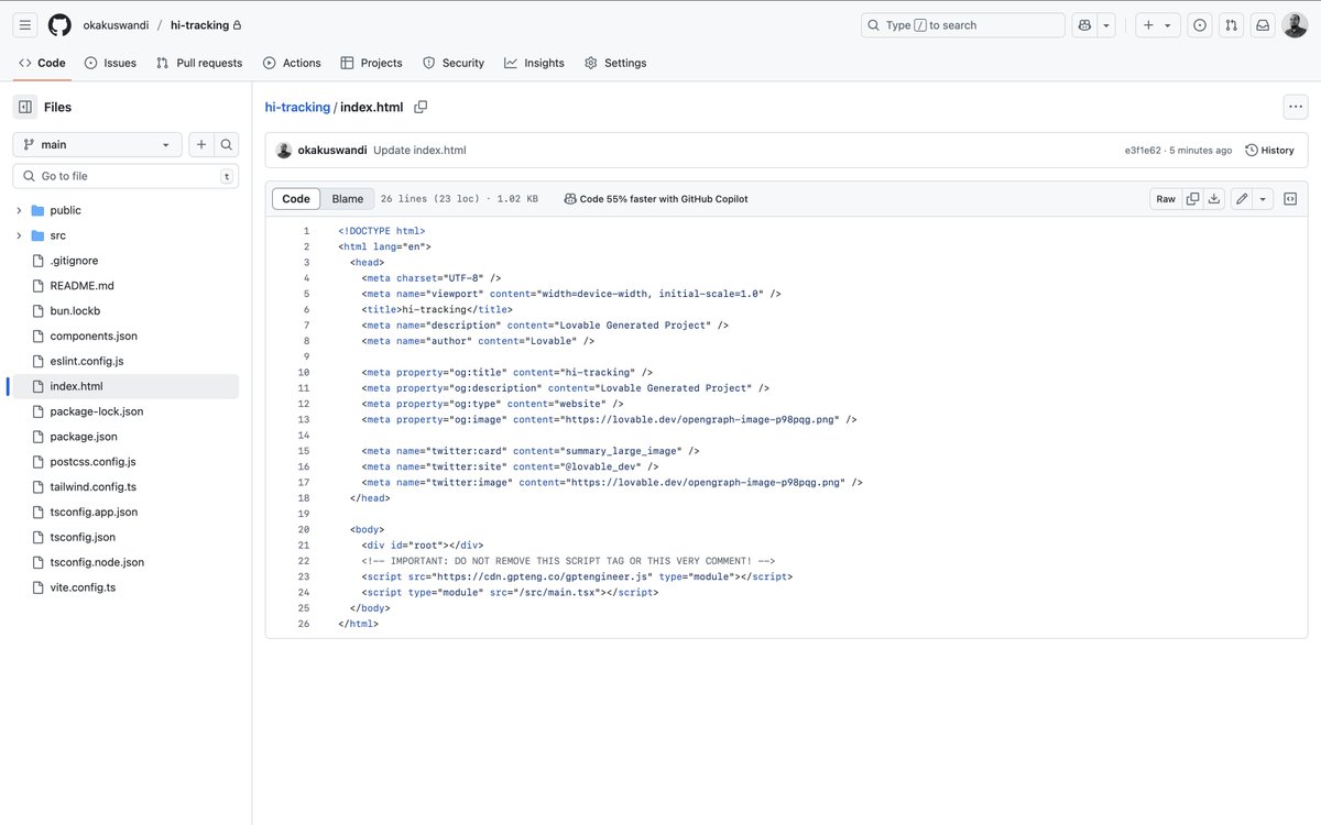 rainattack's tweet image. Try @lovable_dev prompt ↓

&apos;Build a tracking app for a simple task, dark mode theme dominant, and orange minimalist&apos;

Publish and edit on @github 

hi-tracking.lovable.app

#lovable #buildapp #ai