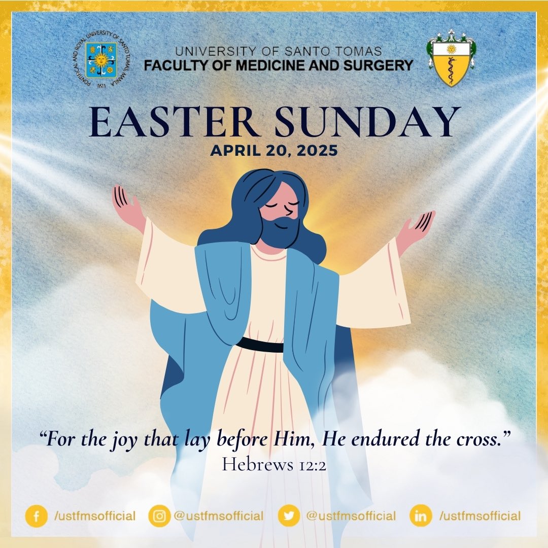 USTFMSofficial's tweet photo. He is risen! May His light shine on you today. Happy Easter! #USTmed #USTFMS https://t.co/aWiKurbgcn