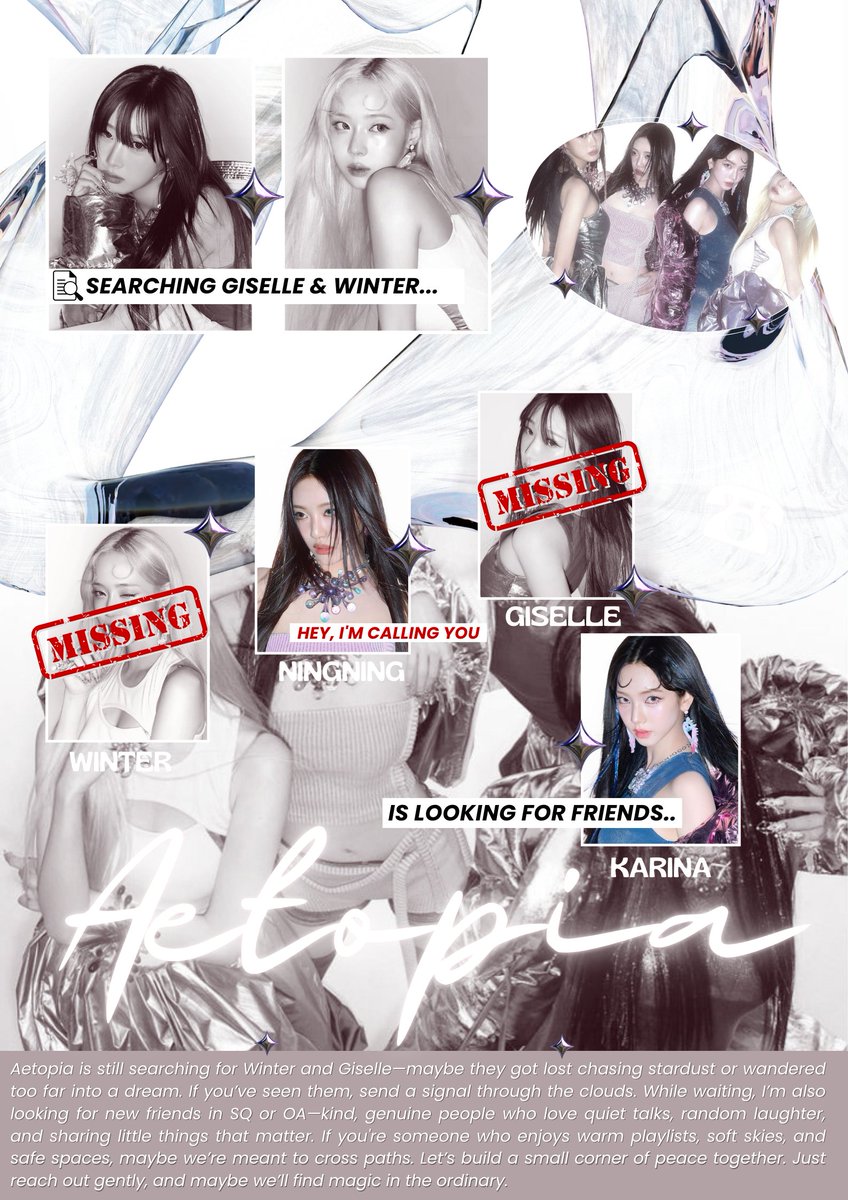 ★ a repost would be appreciated. %

hey, we 𝗮𝗲𝘁𝗼𝗽𝗶𝗮. looking for 𝗐͟𝗂͟𝗇͟𝗍͟𝖾͟𝗋 and 𝗀͟𝗂͟𝗌͟𝖾͟𝗅͟𝗅͟𝖾 friendship-material wrapped in serotonin! if you’re an SQ or OA and you’ve got room in your heart for us... destiny is calling. you in? 𝄢..

PS: tap on alt.