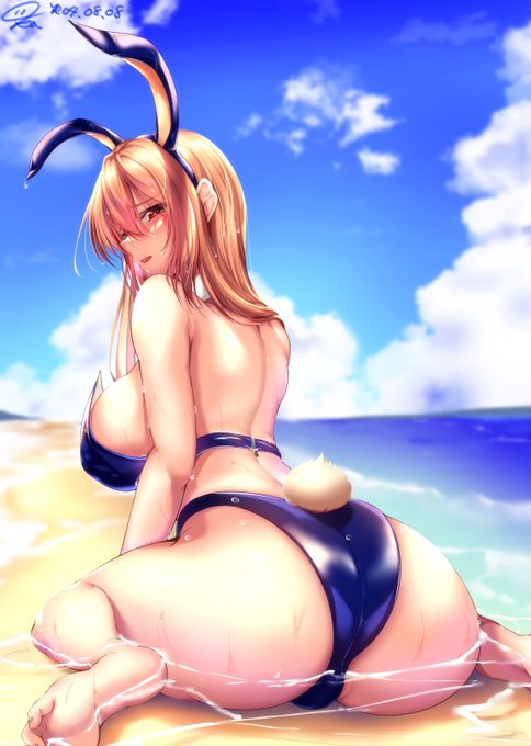 美銀と穂奈のバニ水着(੭ ᐕ)ちょっと見直しがてら過去絵見てたらやっぱりこの頃の色使いが一番ピンと来てる 