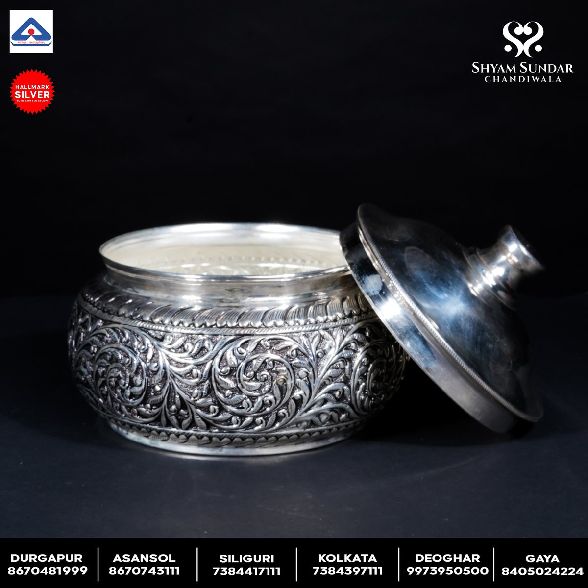 SSC_LLP's tweet image. Whether it’s spices, sindoor, or dry fruits – silver containers keep them fresh.
#shyamSundarChandiwala #silverContainer #silverDabbi #silverUtensils #giftitems #silverarticles #hallMark