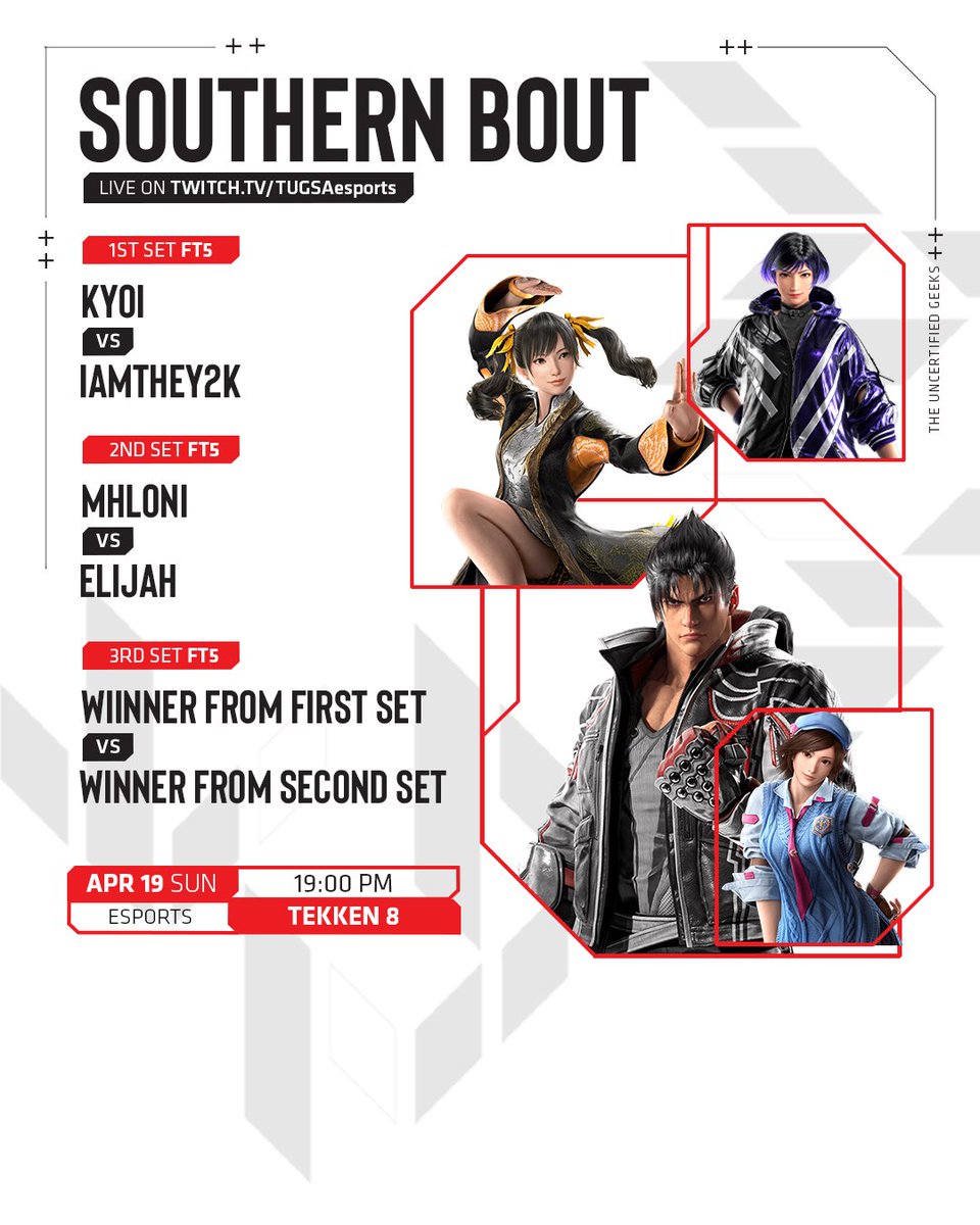Southern Bout 9

That time of the week again for Southern bout to take place

Be sure to tune in and not miss out on the action tonight!

#tekken #tekken8 #FGC #Esports #SouthAfrica #fyp #sama28 #Twitch #Streaming