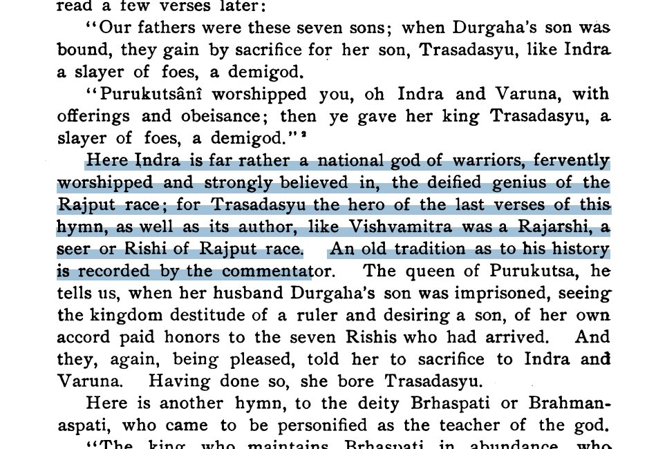 KshatriyaVBV's tweet image. &apos;Here Indra is far rather a national god of warriors, fervently worshipped and strongly believed in, the deified genius of the Rajput race for Trasadasyu the hero of the last verses of this hymn, as well as its author, like Vishvamitra was a Rajarshi, a seer of Rajput race.&apos;