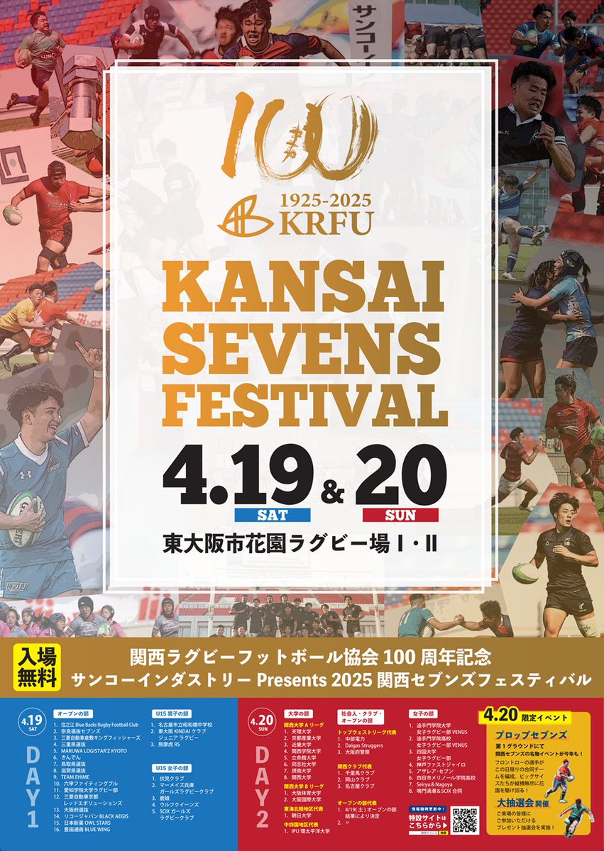 kansai_rugby's tweet photo. 【関西セブンズフェスティバル】

関西ラグビー協会100周年記念
サンコーインダストリー Presents
2025 #関西セブンズフェスティバル

＜大学の部＞
決勝戦
近畿大学 24-29 天理大学
優勝：天理大学

#ラグビー #RUGBY #関西セブンズ
#サンコーインダストリー #天理大学 https://t.co/akV6WnAeXx