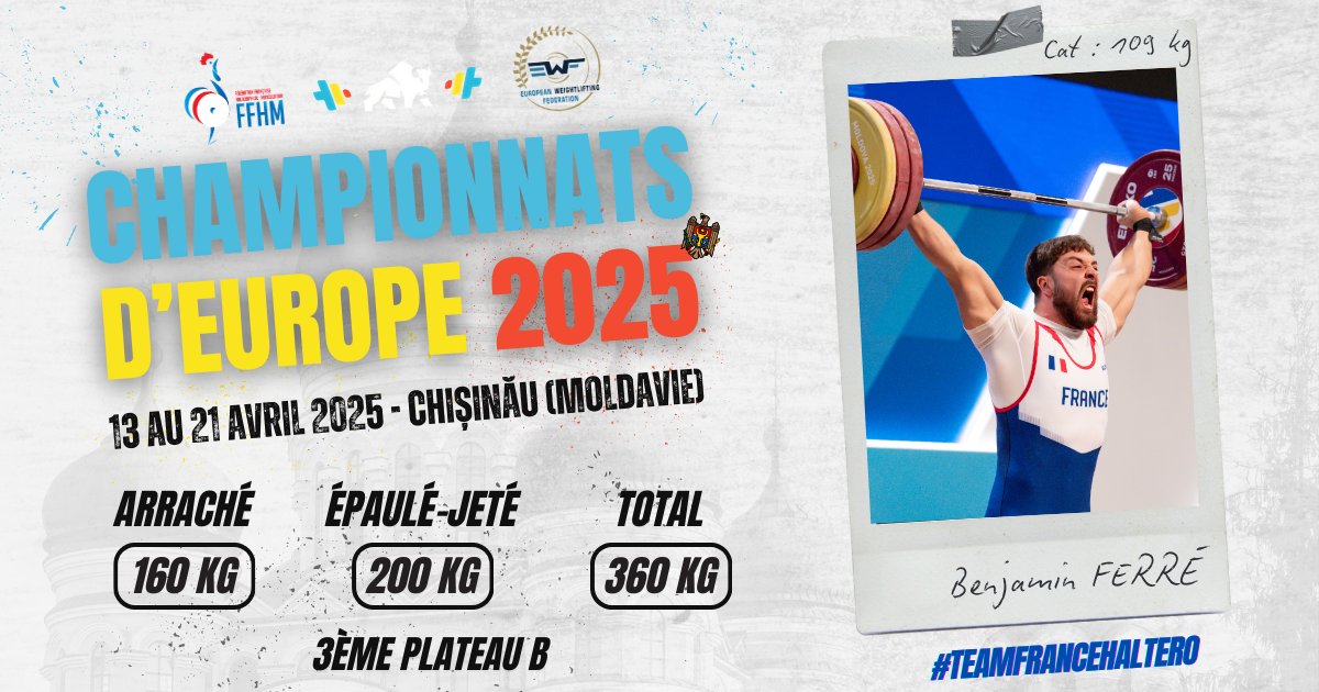 𝐂𝐡𝐚𝐦𝐩𝐢𝐨𝐧𝐧𝐚𝐭𝐬 𝐝'𝐄𝐮𝐫𝐨𝐩𝐞 𝟐𝟎𝟐𝟓 🇲🇩

Pour ses premiers pas en senior avec les Bleus, Benjamin enregistre un record de France à l'arraché et égale le record de France au total 👏

Bravo garçon pour cette très belle première ! 😃

#TeamHaltero #TeamFranceHaltero