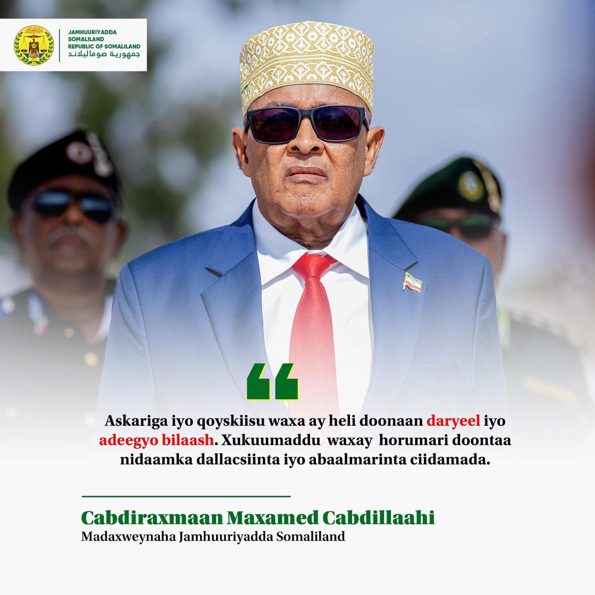 This point is one of the most significant statements the President made this morning in his address to the assembly. It is a major pledge that could transform the life of the ordinary soldier whose livelihood depends on a monthly salary of 1,450,000 Somaliland shillings.