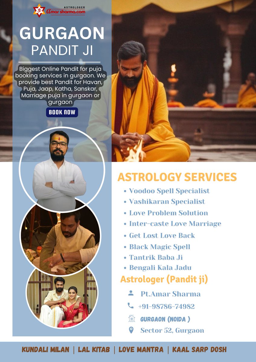 astroamarsharma's tweet image. Best Pandit services in gurgaon +919878674982 
Pandit Amar Sharma is a globally renowned and highly sought-after astrologer. He expertly guides thousands in career, finance, love, and more. Specializing in Kundli Matching and horoscope analysis. shorturl.at/zrM07
