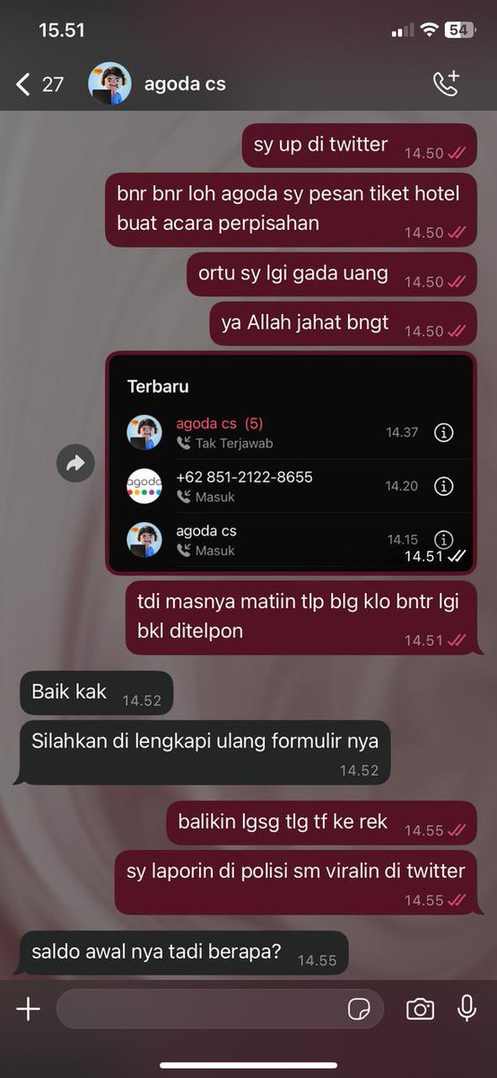 ziupsz's tweet photo. udh diancam jg mrk masih nanya saldo sblmnya brp dan anehnya setelah itu saldo refund yg 690an sblmnya malah lgsg kembali tpi ga dgn 3 jutanya. kata bapaknya tmnku curiga klo oknumnya org di dlm agoda https://t.co/lEajO2FTVc