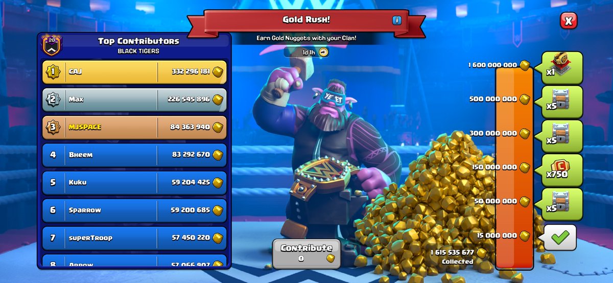 mjspace004's tweet photo. @ClashofClans Join BLACK TIGERS to claim WWE title, chests, and medals. 

Gold Rush Event Completed!
No contribution needed! 

To get invite:
Follow me,
Retweet this and
Send a dm

#Clashamania #WrestleMania
#ClashOfClans https://t.co/YoVMALswMI
