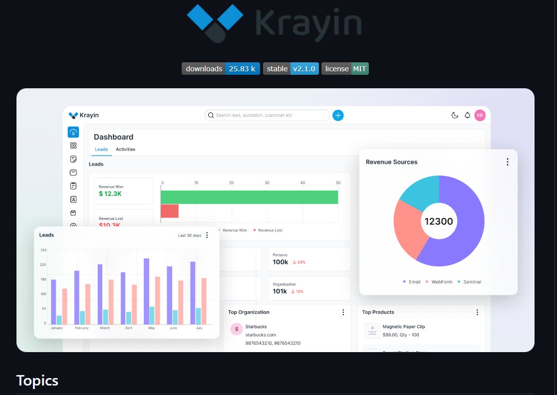 🚀Krayin🔥

'Free &amp; Opensource Laravel CRM solution for SMEs and Enterprises for complete customer lifecycle management'

🔗Link👇