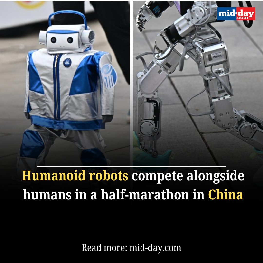 mid_day's tweet photo. Step by mechanical step, dozens of humanoid robots joined thousands of runners in a first-of-its-kind half marathon in Beijing—testing the limits of bipedal bots in real-world conditions.
#BeijingMarathon #HumanoidRobots #TechMeetsSport
https://t.co/hFqHxyitX3 https://t.co/rz3nva3nxG