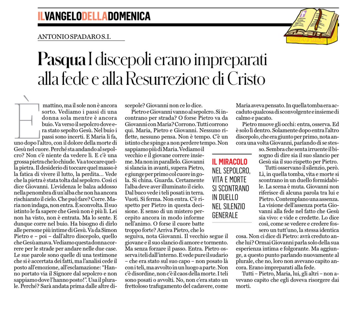 Non c’è disordine, non c’è il caos della morte. I teli sono posati o avvolti. No, non c’era stato un frettoloso trafugamento del cadavere, come Maria aveva pensato. In quella tomba era accaduto qualcosa di sconvolgente e insieme di calmo e pacato. BUONA PASQUA! 🕊️