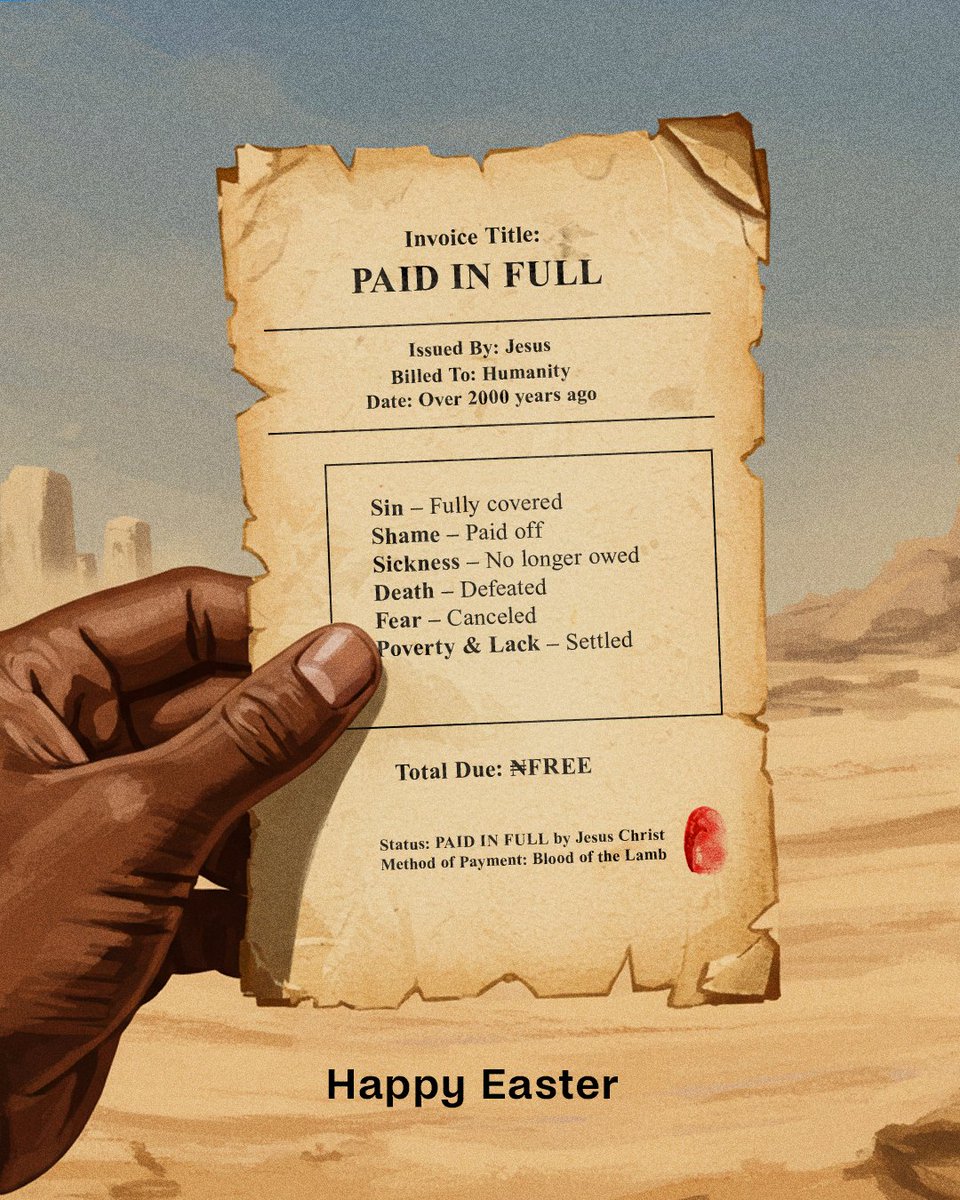Remember Jesus paid it all, in full. Stay Free!

Happy Easter