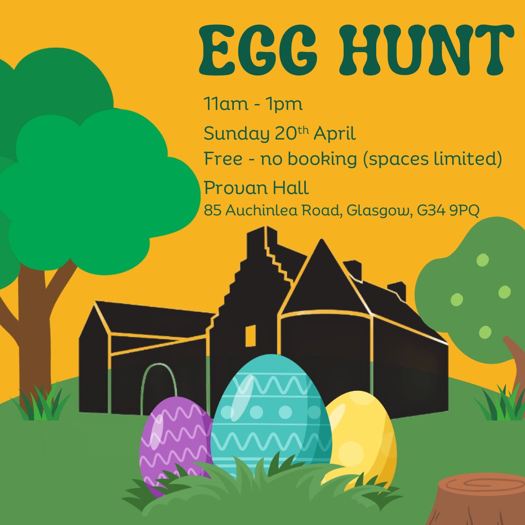 ProvanHall's tweet image. Join us this weekend for Easter crafts and an Easter egg hunt!
Provan Hall is open Thursdays - Sundays 10am to 4pm and we have Easter activities available this weekend!
