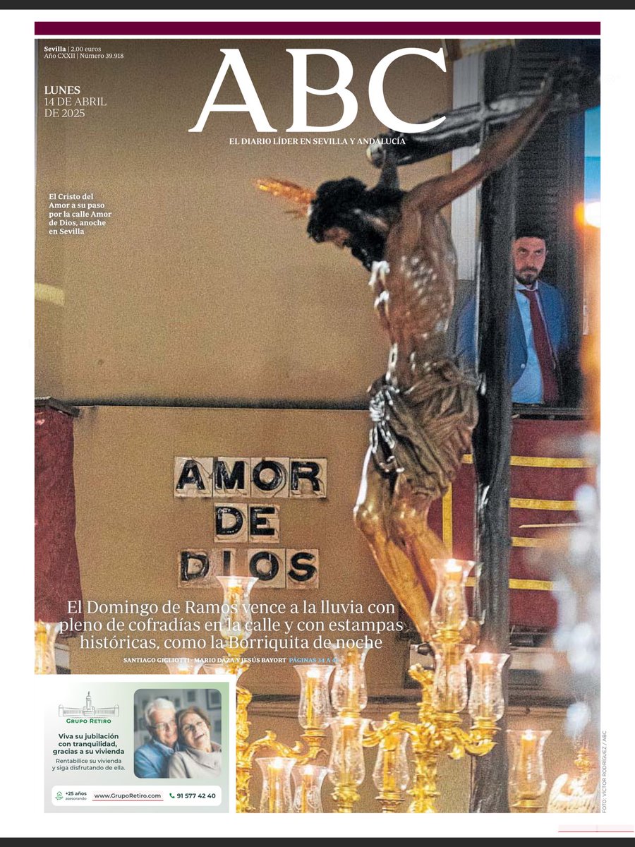 Rafael M. de V (@rmdevega) on Twitter photo Lo de las portadas de <a href="/abcdesevilla/">ABC de Sevilla</a> de esta Semana Santa ha sido espectacular!!
Aquí las del Lunes, Miércoles, Viernes y la de hoy Domingo, cuatro clases magistrales de cómo la primera de un periódico sigue siendo una llamada, un ejercicio de estilo,contexto y contenido. Lo de las portadas de <a href="/abcdesevilla/">ABC de Sevilla</a> de esta Semana Santa ha sido espectacular!!
Aquí las del Lunes, Miércoles, Viernes y la de hoy Domingo, cuatro clases magistrales de cómo la primera de un periódico sigue siendo una llamada, un ejercicio de estilo,contexto y contenido.