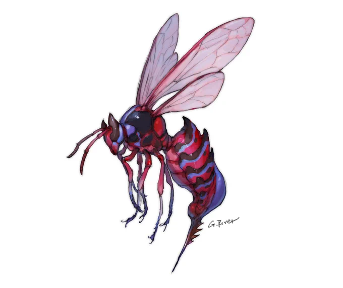 【キラービー】 Killer Bee bee: ミツバチ wasp: スズメバチ・アシナガバチ系統 描いてから気づいたんですが、これだとKiller waspなんですよね。世の中の「キラービー」もワスプのほうが多そう #緑川生物録