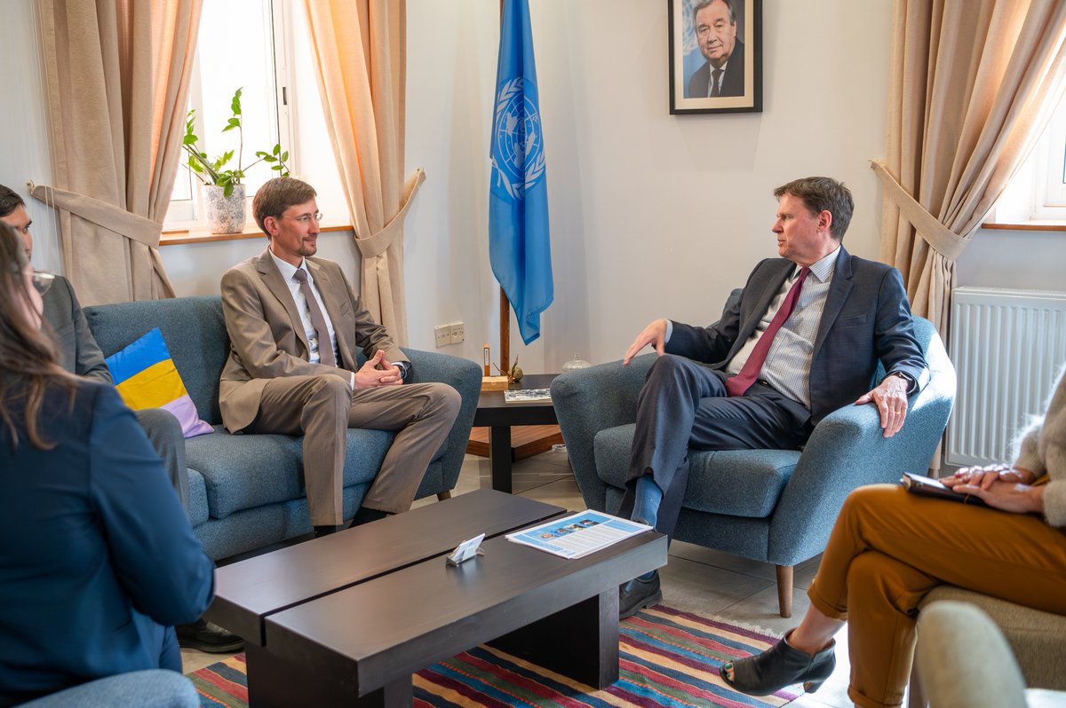 UN_CYPRUS's tweet photo. This afternoon, top @UN official in #Cyprus, Colin Stewart, welcomed the Ambassador of #Kazakhstan 🇰🇿, Nikolay Zhumakanov, for a brief on the 🇺🇳's work on the island. #A4P #UNCyprusTalks 

📸UNFICYP/Peter Šulgan https://t.co/iHDNQFNXgQ