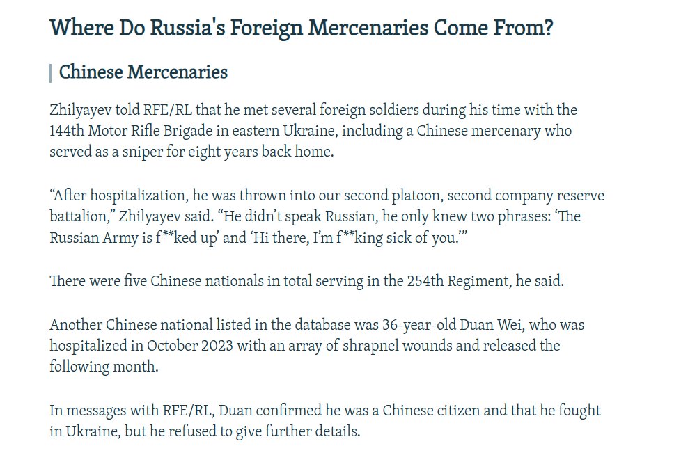 Carl Schreck (@carlschreck) on Twitter photo The 2nd story in <a href="/RFERL/">Radio Free Europe/Radio Liberty</a>'s investigation on the leaked Russian military records has more on Chinese mercenaries fighting for the Kremlin in Ukraine: rferl.org/a/russia-war-u… The 2nd story in <a href="/RFERL/">Radio Free Europe/Radio Liberty</a>'s investigation on the leaked Russian military records has more on Chinese mercenaries fighting for the Kremlin in Ukraine: rferl.org/a/russia-war-u…