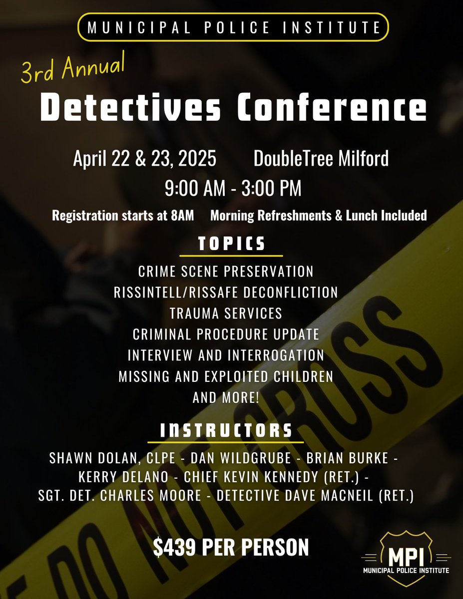MPITraining's tweet image. 3rd Annual Detectives Conference - You don't want to miss this!
Click the link below to read more!
mpitraining.com/events/third-a…
#police #policetraining #lawenforcement #lawenforcementtraining #mpi #leadership #massachusetts #detectives #conference #training #trainwiththebest