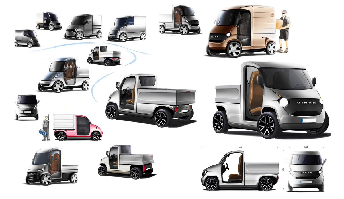 dubieldesign's tweet photo. Concept design sketches of a small, EV truck/van. Modern and stylish mini utility vehicle, with great manoeuvrability in narrow streets. Ideal choice for small business operating mostly within the city centers with restrictions for bigger trucks. https://t.co/vDodDBeret